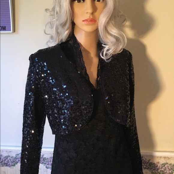 Black sequins cropped bolero band bling jacket SzS - Picture 4 of 8